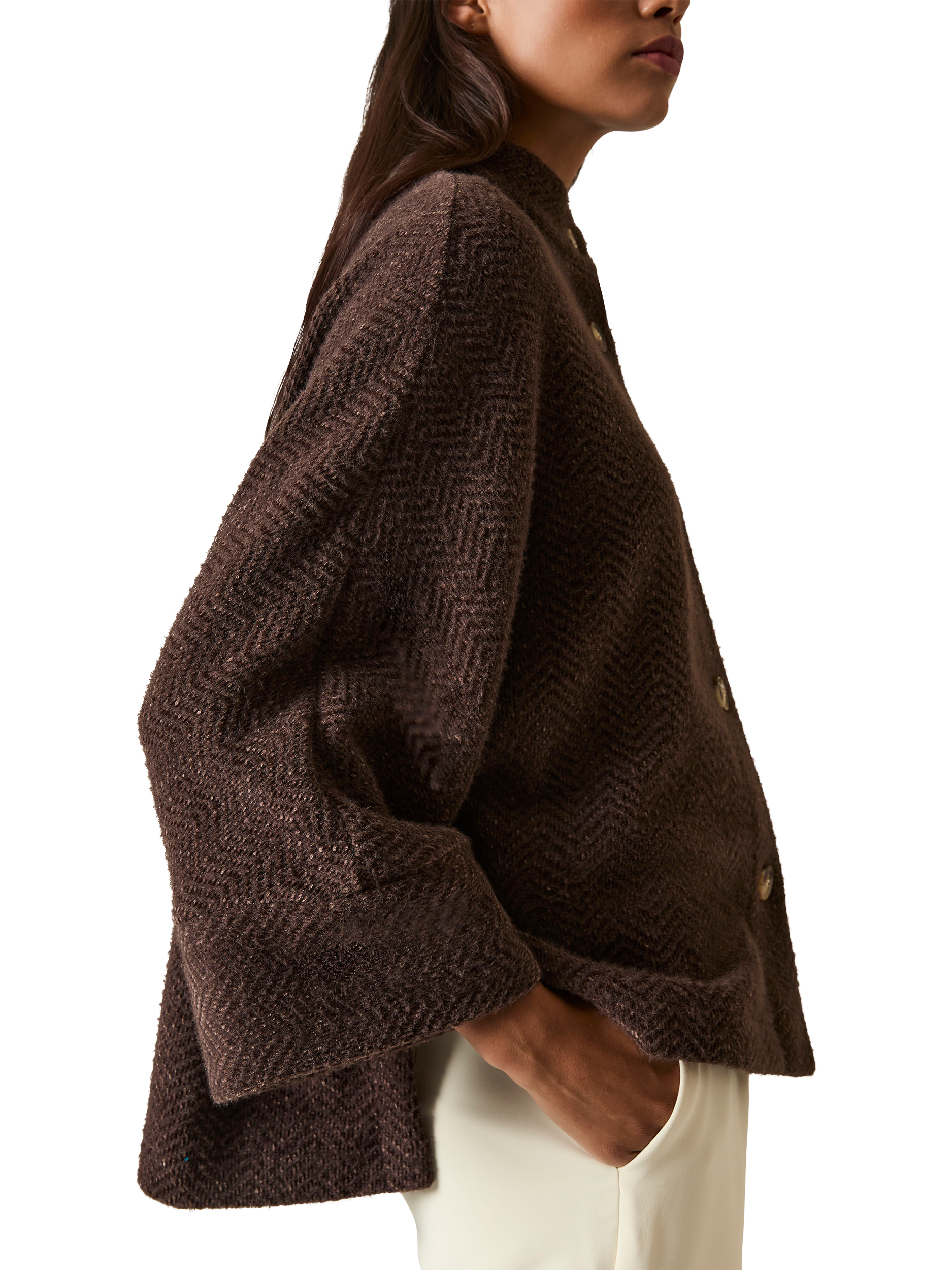 Product image 4 of 6, which shows James Lakeland Textured Batwing Jacket, Brown, 8
