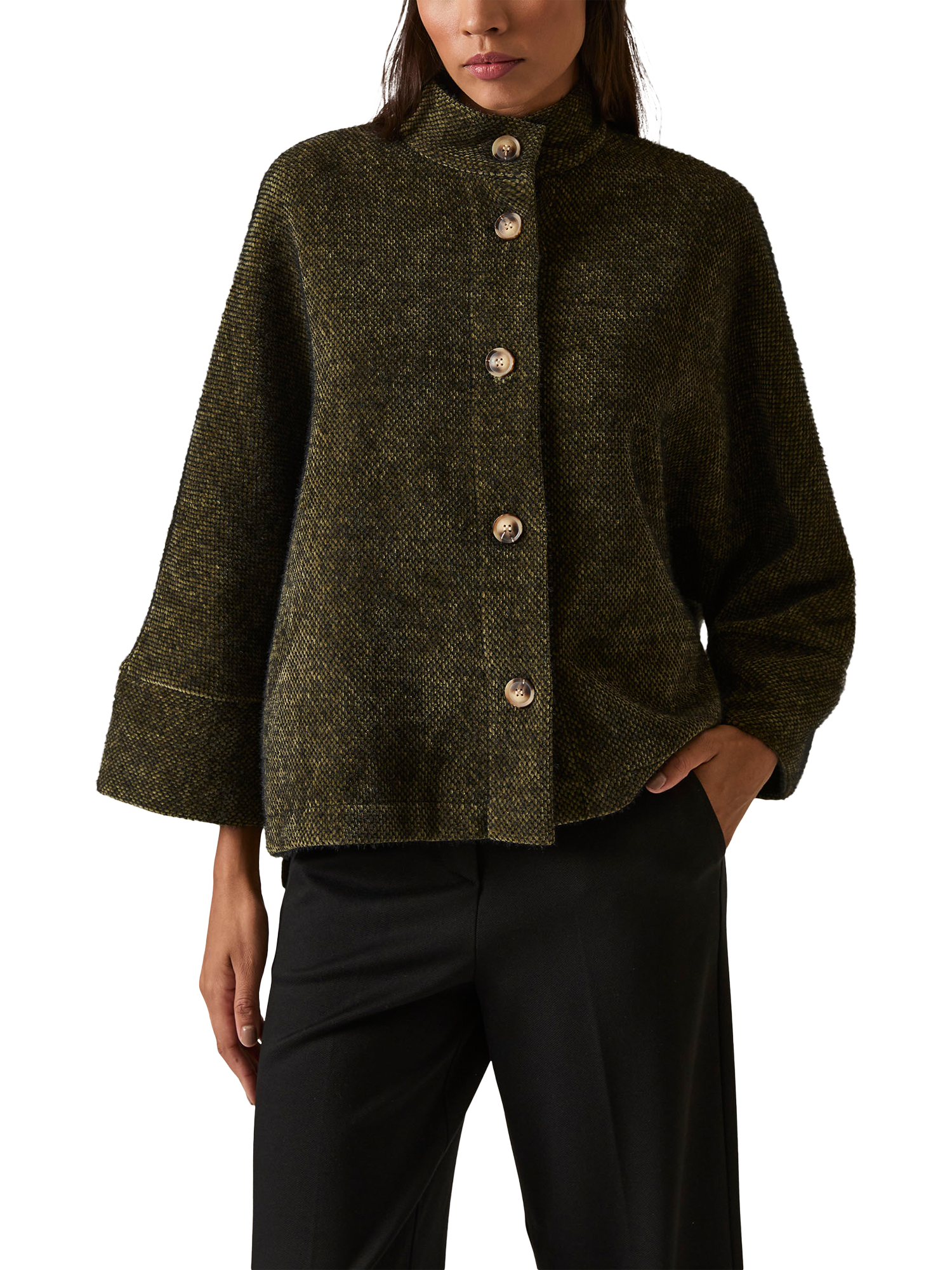 Product image 3 of 6, which shows James Lakeland Textured Batwing Jacket, Dark Green, 8