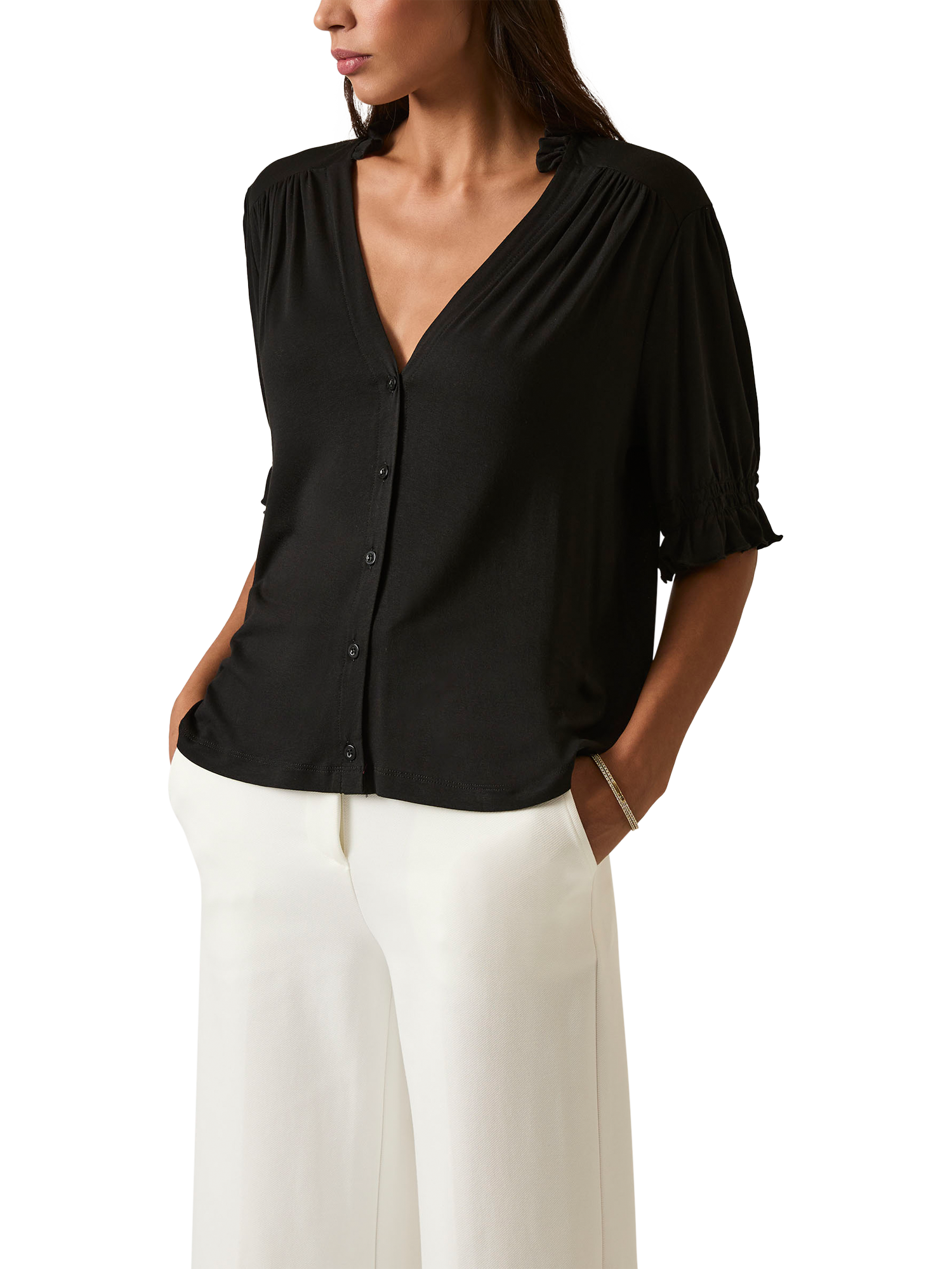 Product image 3 of 6, which shows James Lakeland Smock Cuff Jersey Shirt, Black, 8