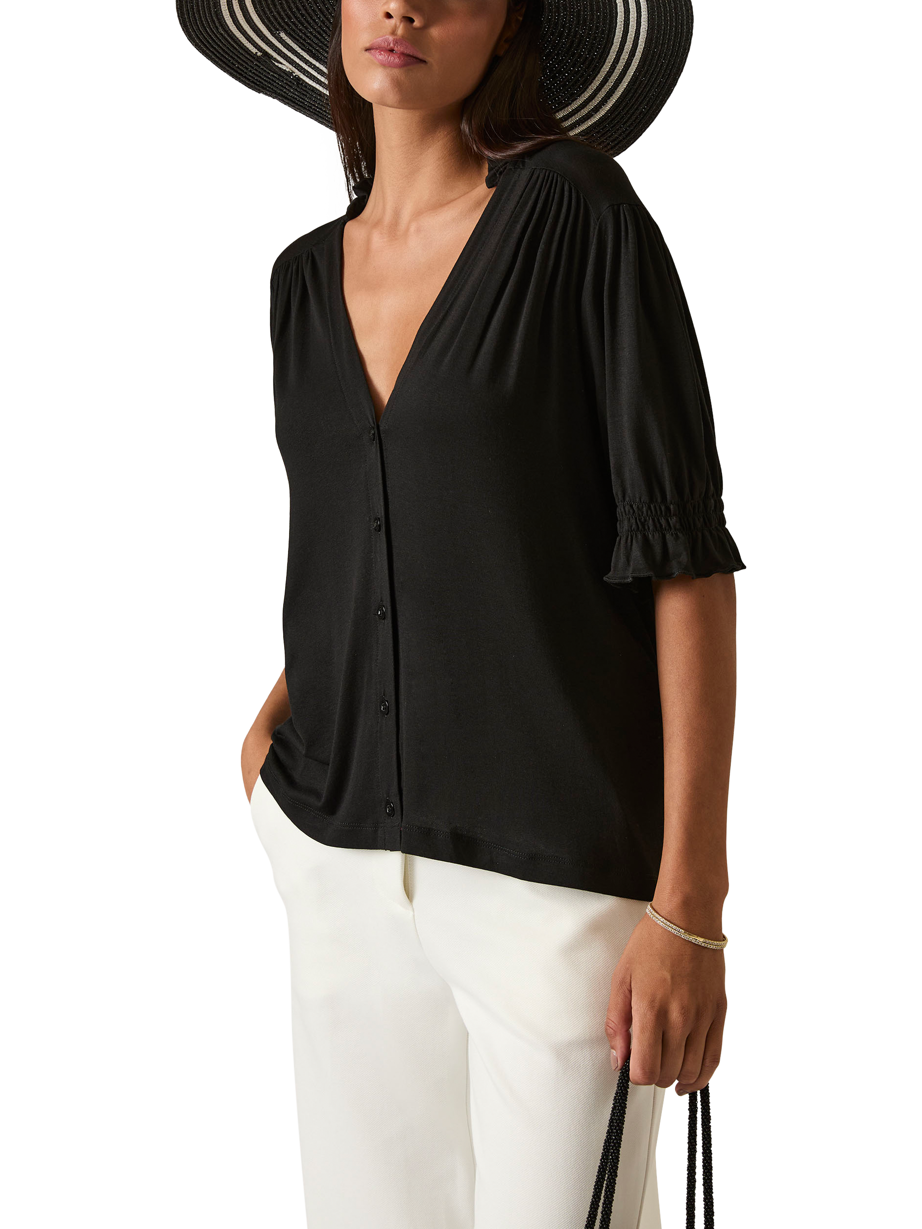 Product image 5 of 6, which shows James Lakeland Smock Cuff Jersey Shirt, Black, 8