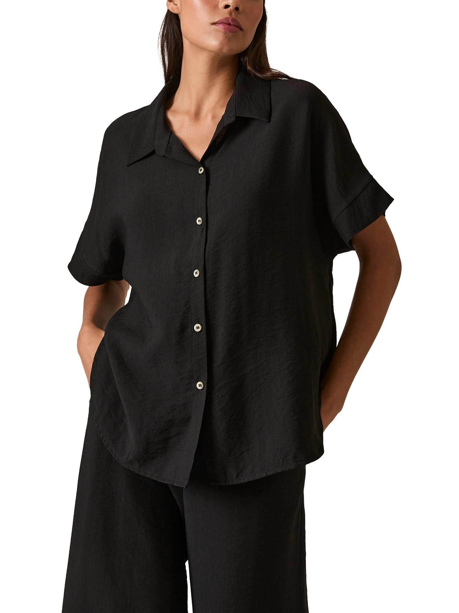Product image 3 of 6, which shows James Lakeland Crinkle Short Sleeve Shirt, Black, 8