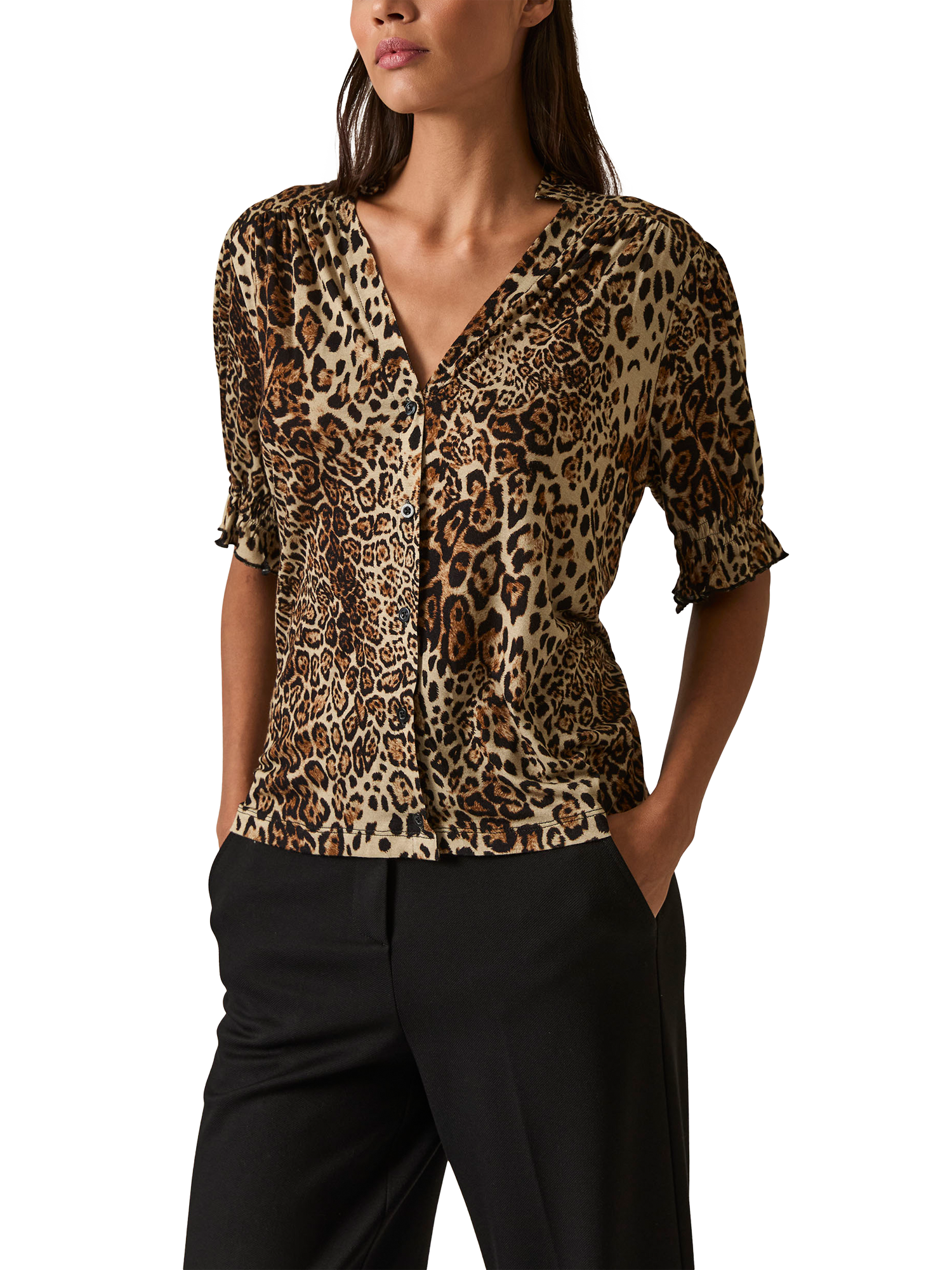 Product image 3 of 6, which shows James Lakeland Smock Cuff Jersey Shirt, Leopard, 8