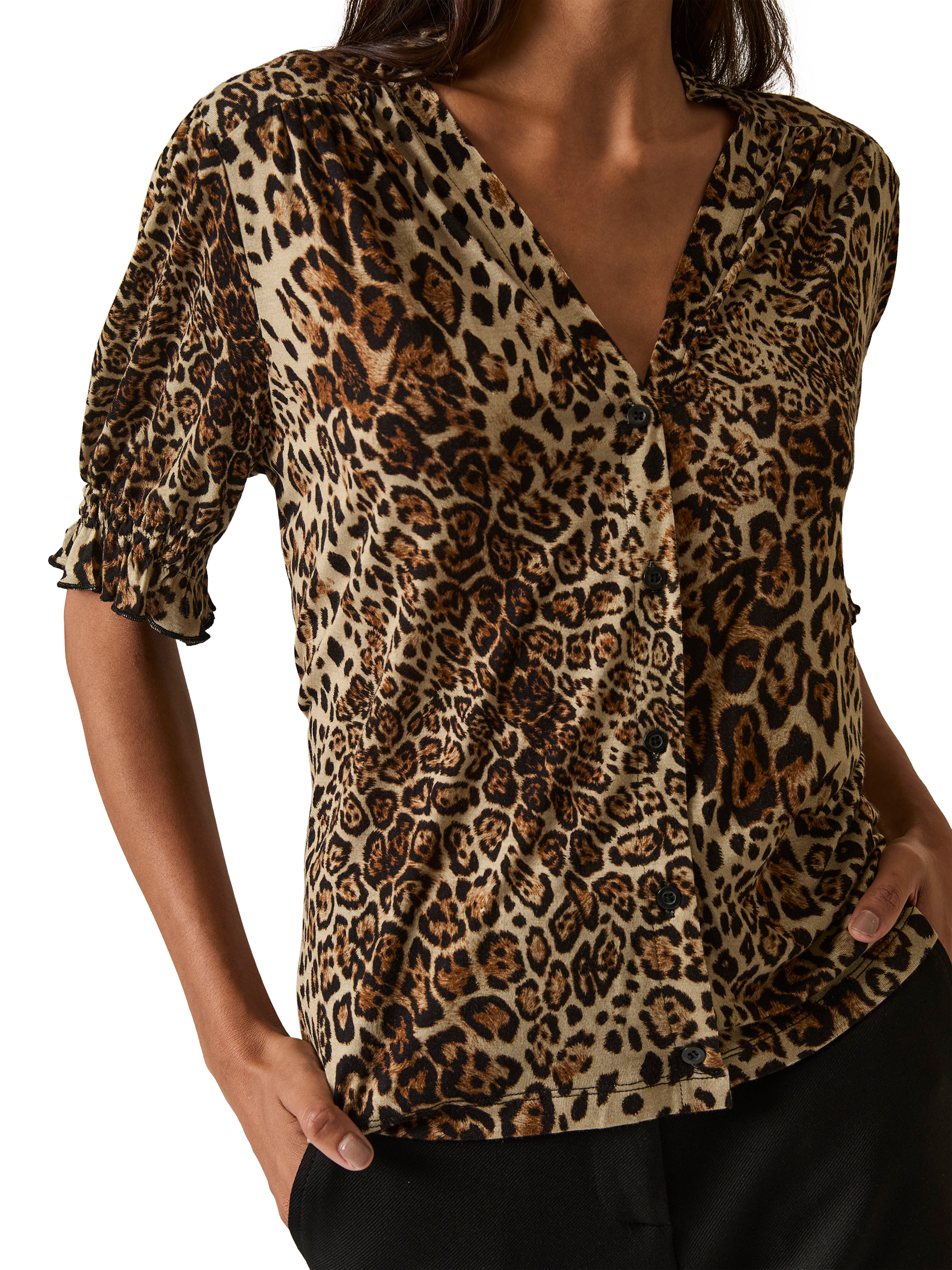 Product image 4 of 6, which shows James Lakeland Smock Cuff Jersey Shirt, Leopard, 8