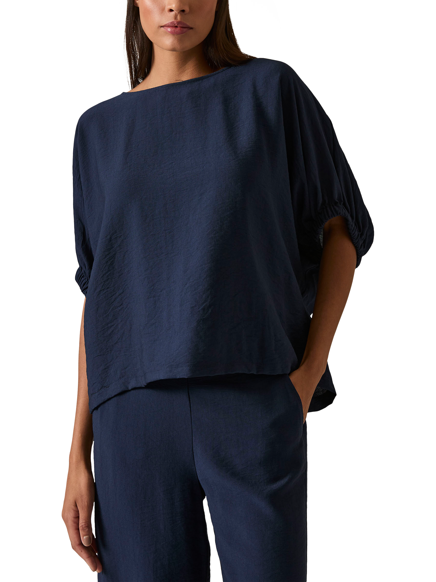 Product image 3 of 6, which shows James Lakeland Round Neck Batwing Top, Navy, 8