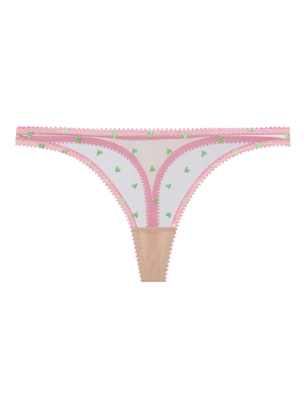 Dora Larsen Bessie Heart Embroidered Thong, Pink, Pink
