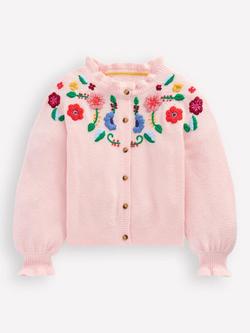 Mini Boden Kids' Pretty Cotton Embroidered Cardigan, Chalk Pink, Chalk Pink