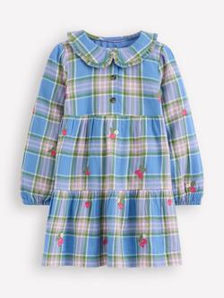 Mini Boden Kids' Minna Cotton Check Collared Dress, Blue, Blue
