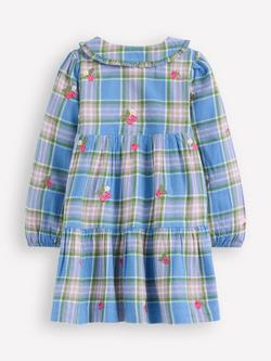 Mini Boden Kids' Minna Cotton Check Collared Dress, Blue - view 2, Blue