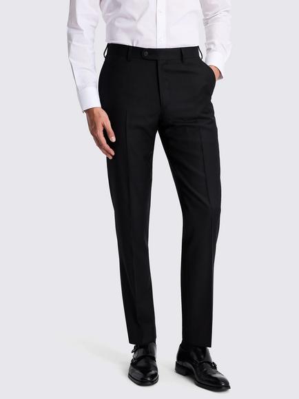 Moss Tailored Fit Italian Wool Twill Suit Trousers, Black