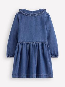 Mini Boden Kids' Denim Long Sleeved Embroidered Dress, Mid Vintage Blue - view 2, Mid Vintage Blue
