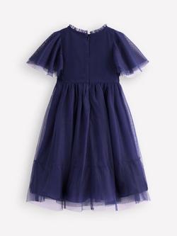 Mini Boden Kids' Tulle Embroidered Short Sleeved Dress, College Navy - view 2, College Navy