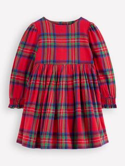 Mini Boden Kids' Madeline Cotton Check Long Sleeve Dress, Red, Red