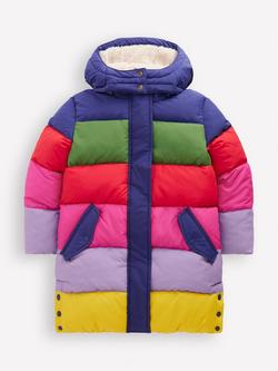 Mini Boden Kids' Longline Padded Coat, Rainbow Colourblock, Rainbow Colourblock