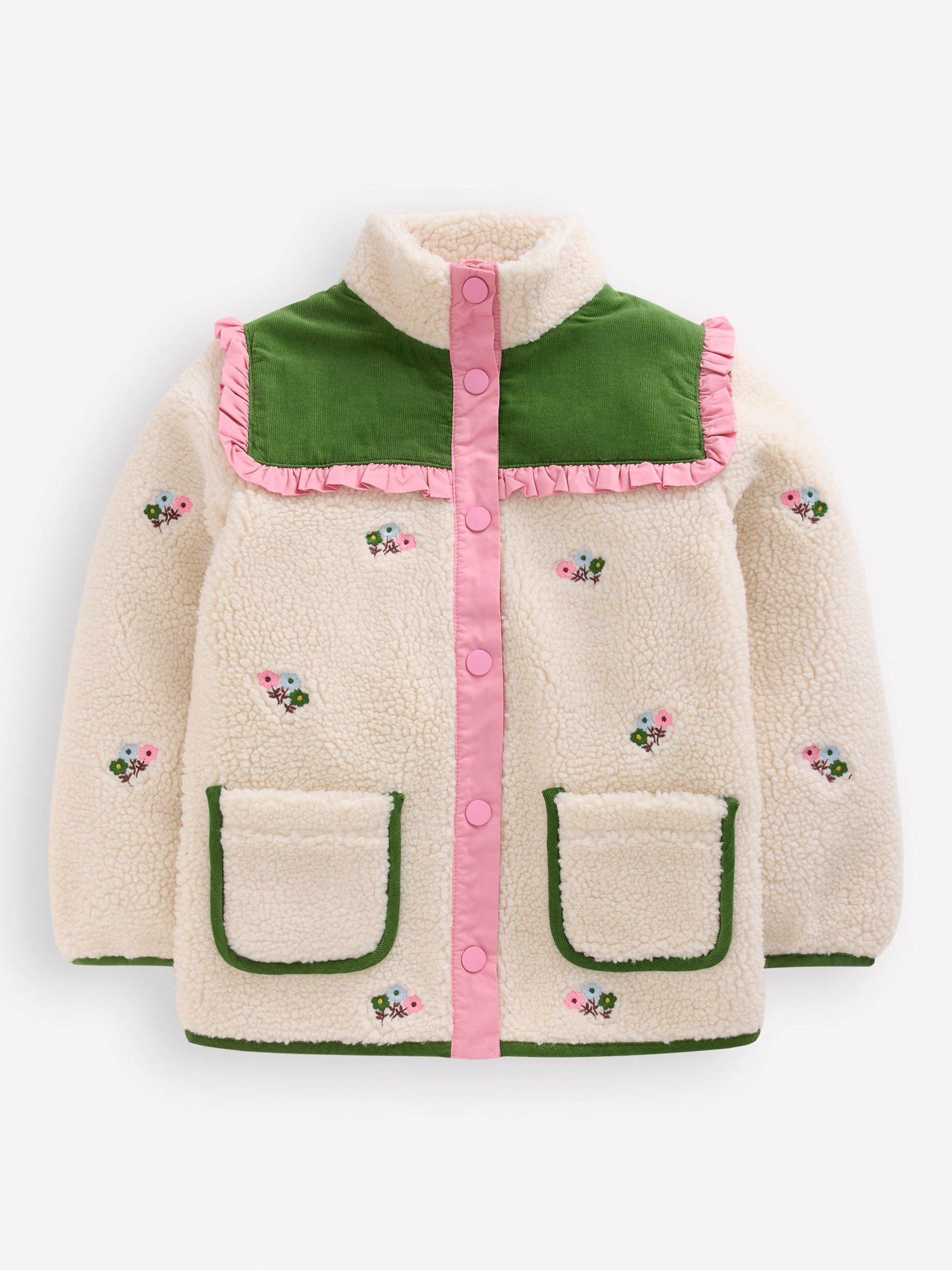 Product image 1 of 4, which shows Mini Boden Kids' Pretty Borg Mix Jacket, Ivory/Multi, 10-11 years