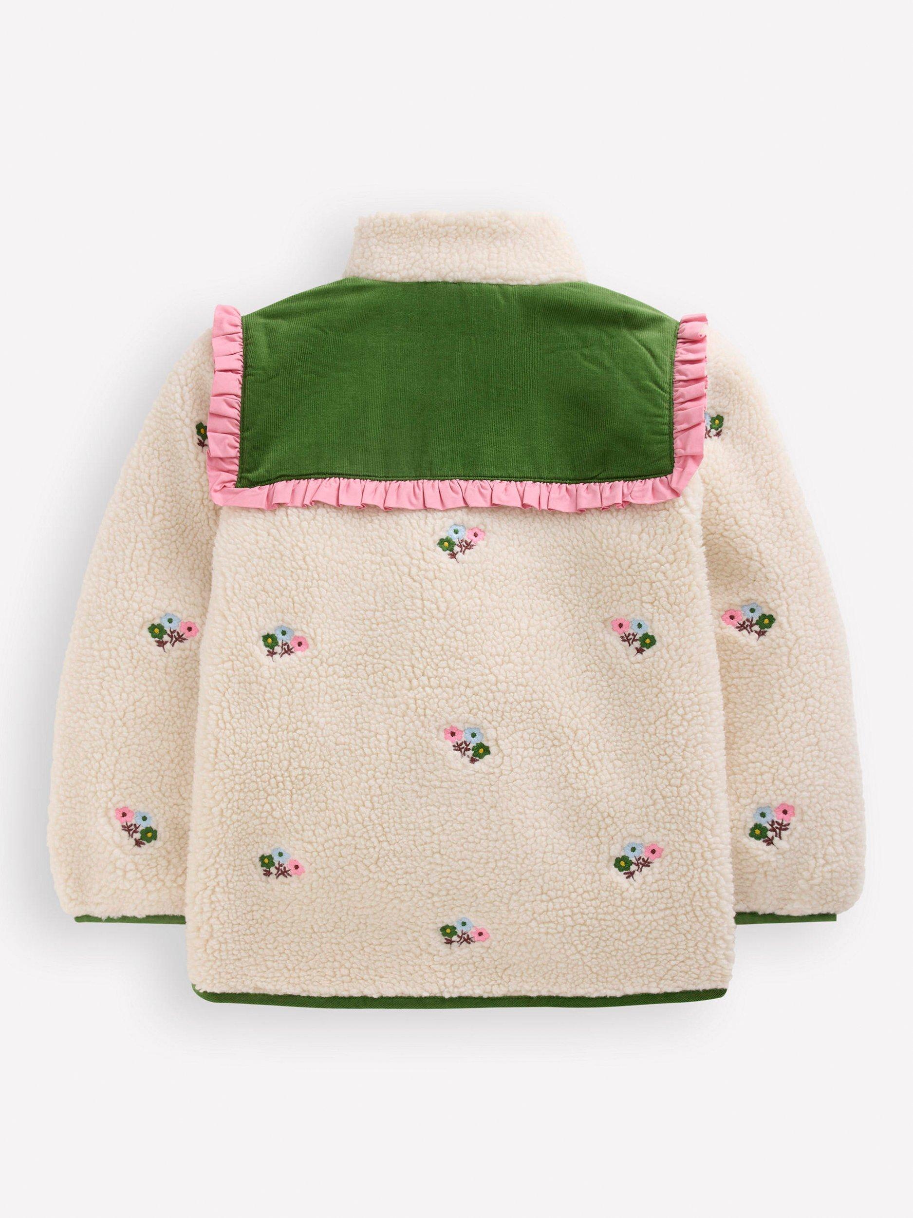 Product image 2 of 4, which shows Mini Boden Kids' Pretty Borg Mix Jacket, Ivory/Multi, 10-11 years