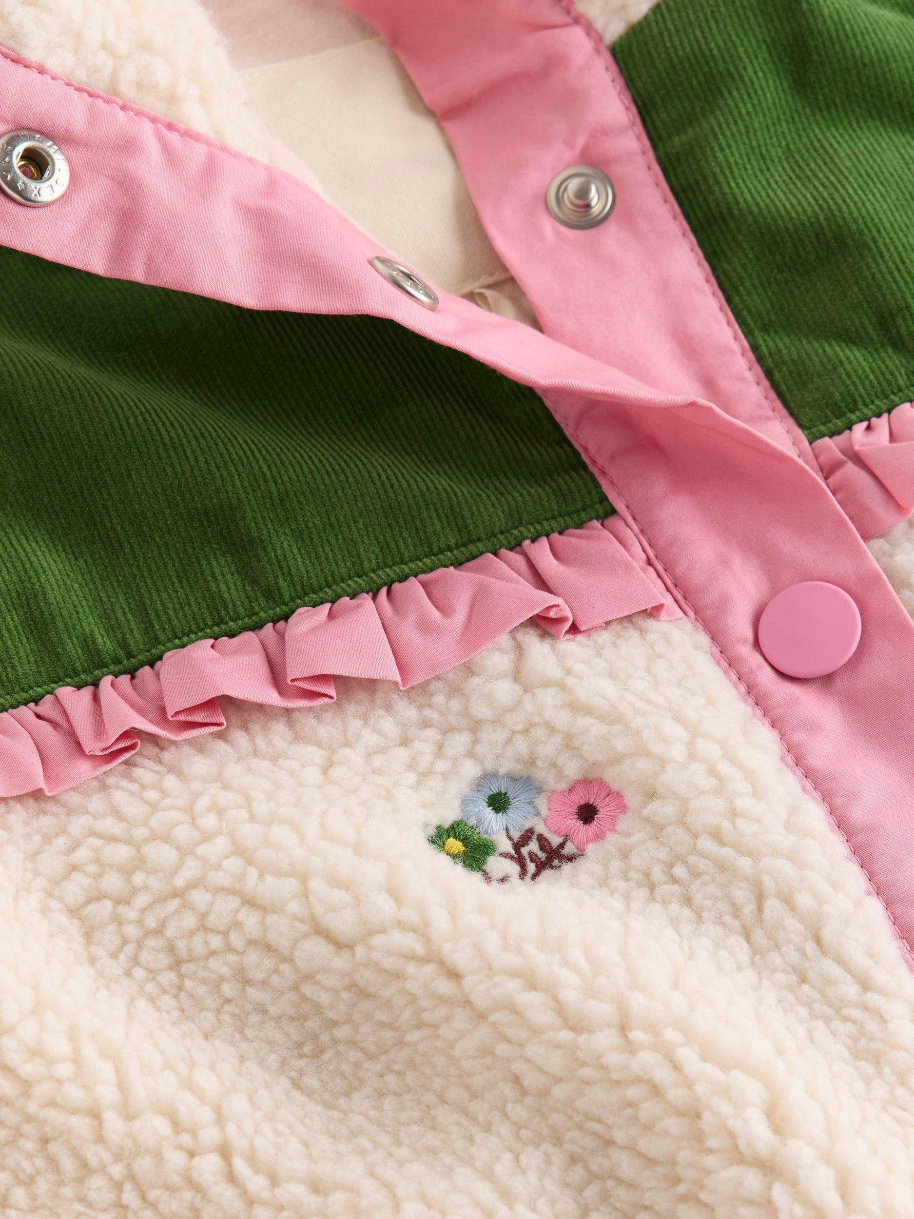 Product image 3 of 4, which shows Mini Boden Kids' Pretty Borg Mix Jacket, Ivory/Multi, 10-11 years