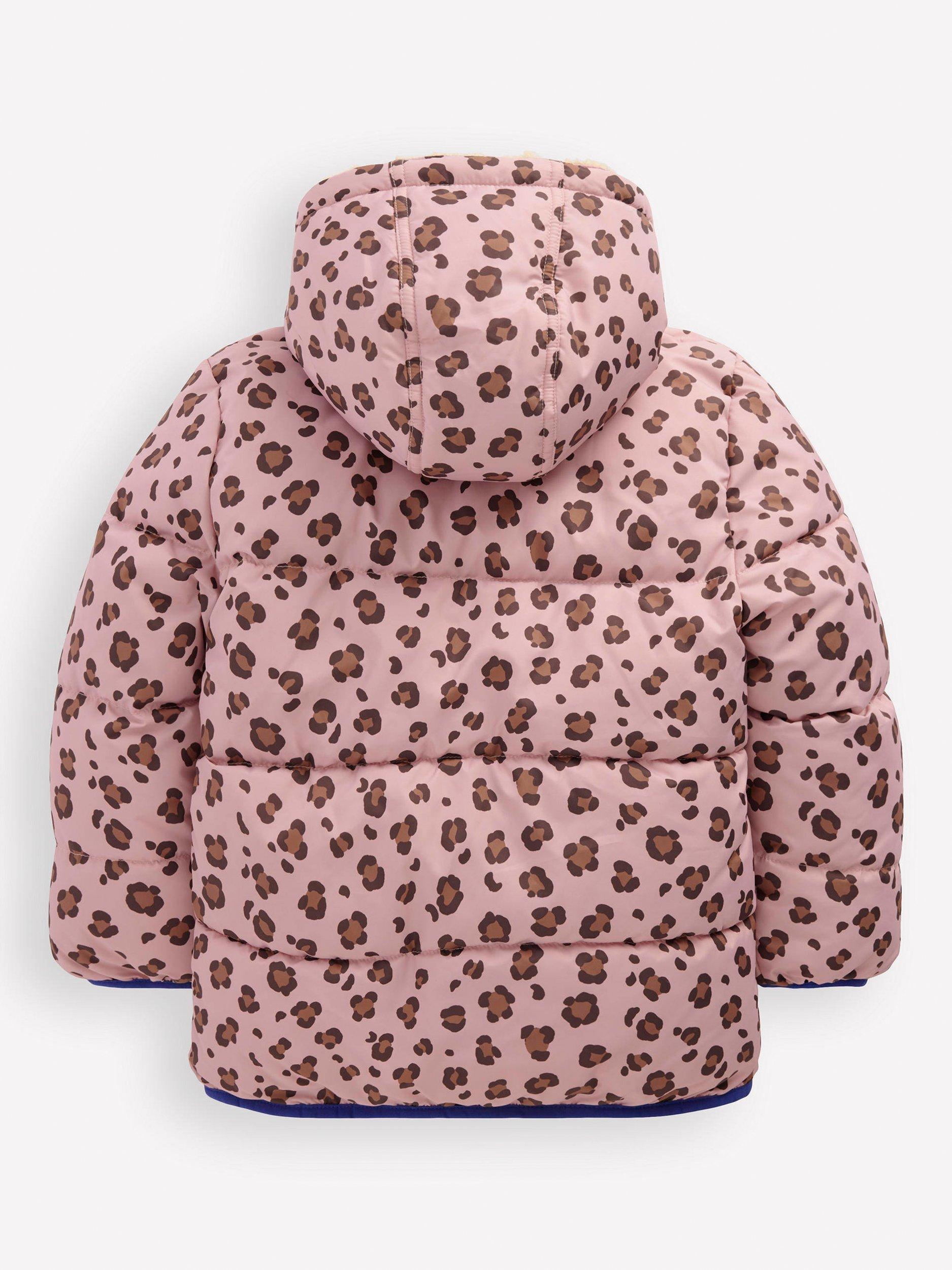 Product image 2 of 4, which shows Mini Boden Kids' Reversible Borg/AnimalPrint Jacket, Pink Leopard, 10-11 years