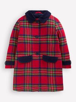 Mini Boden Kids' Wool Blend Tartan Coat, Red, Red