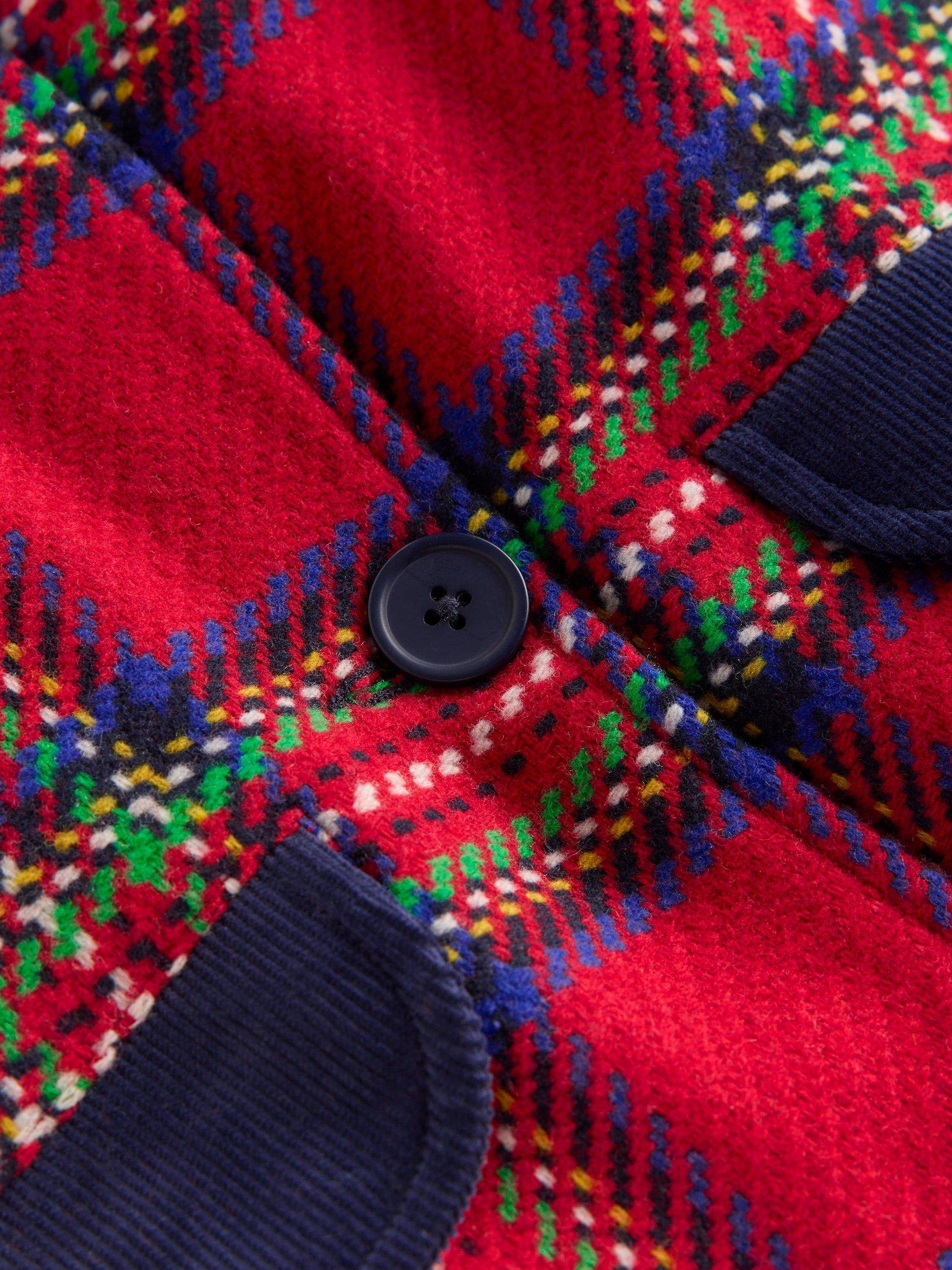 Product image 3 of 4, which shows Mini Boden Kids' Wool Blend Tartan Coat , Red, 3-4 years