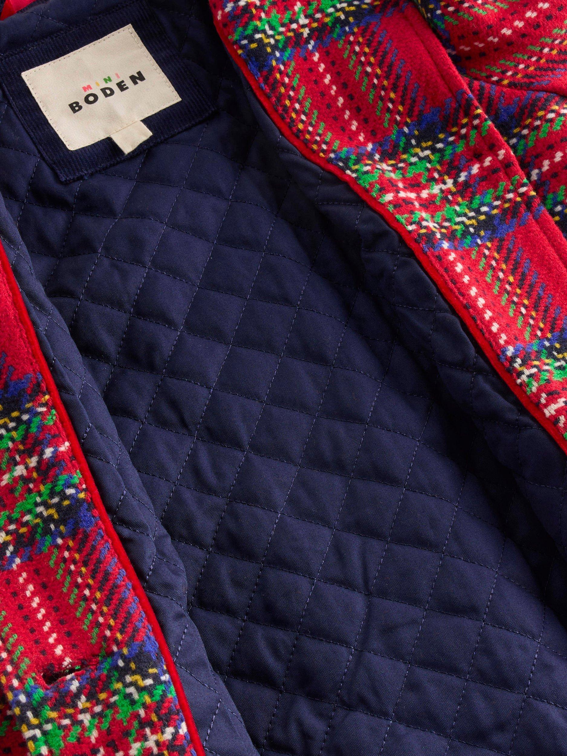 Product image 4 of 4, which shows Mini Boden Kids' Wool Blend Tartan Coat , Red, 3-4 years