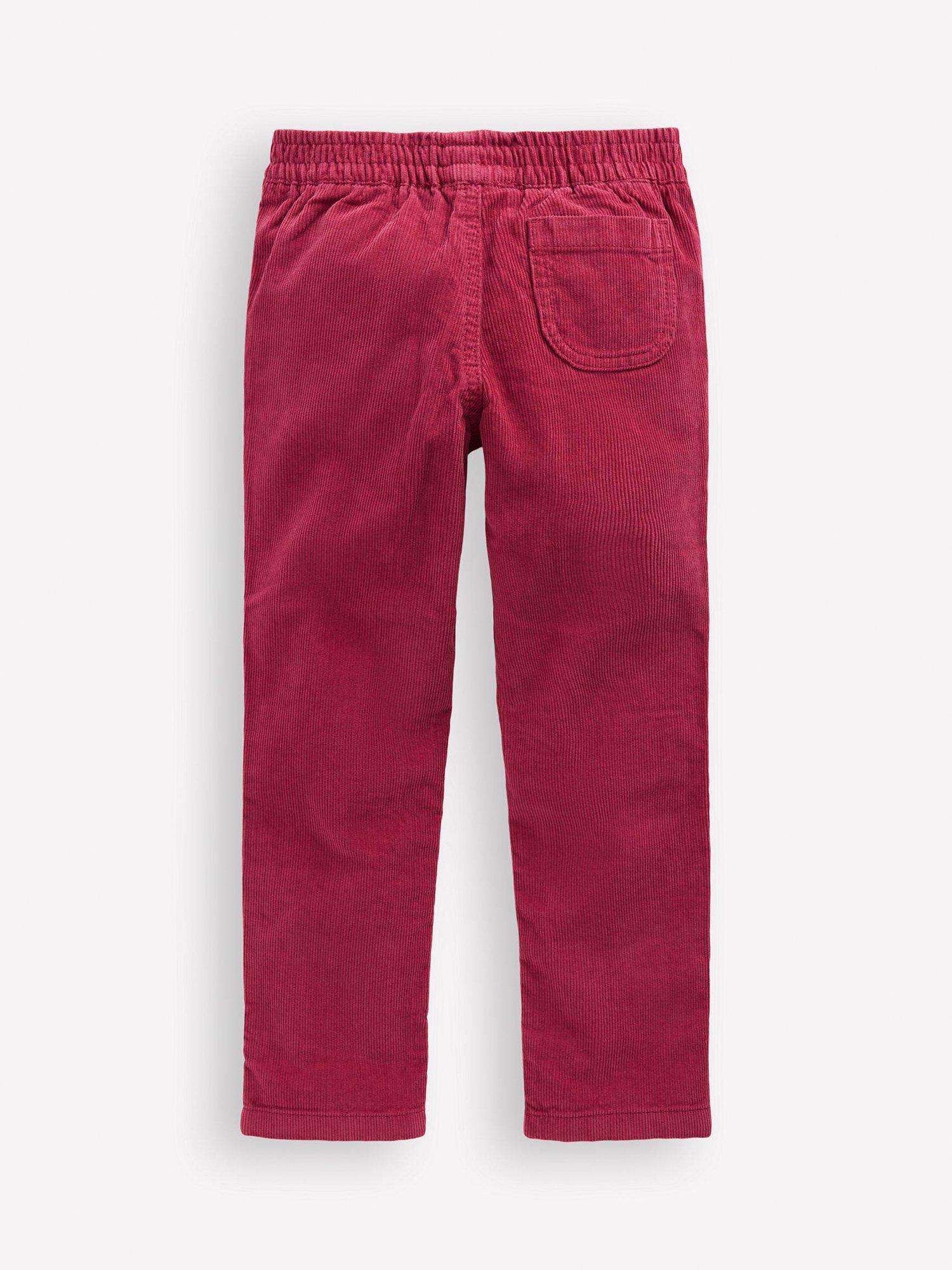 Product image 2 of 3, which shows Mini Boden Kids' Corduroy Pull-On Embroidered Trousers, Red Bud, 4-5 years