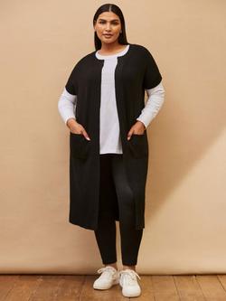 Live Unlimited Curve Ribbed Longline Cardigan, Black, Black
