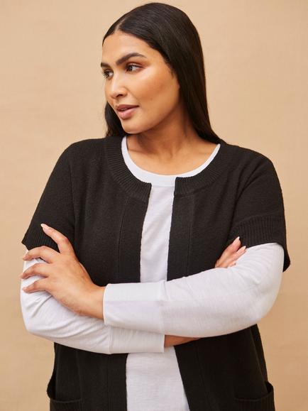 Live Unlimited Curve Ribbed Longline Cardigan, Black - view 2, Black
