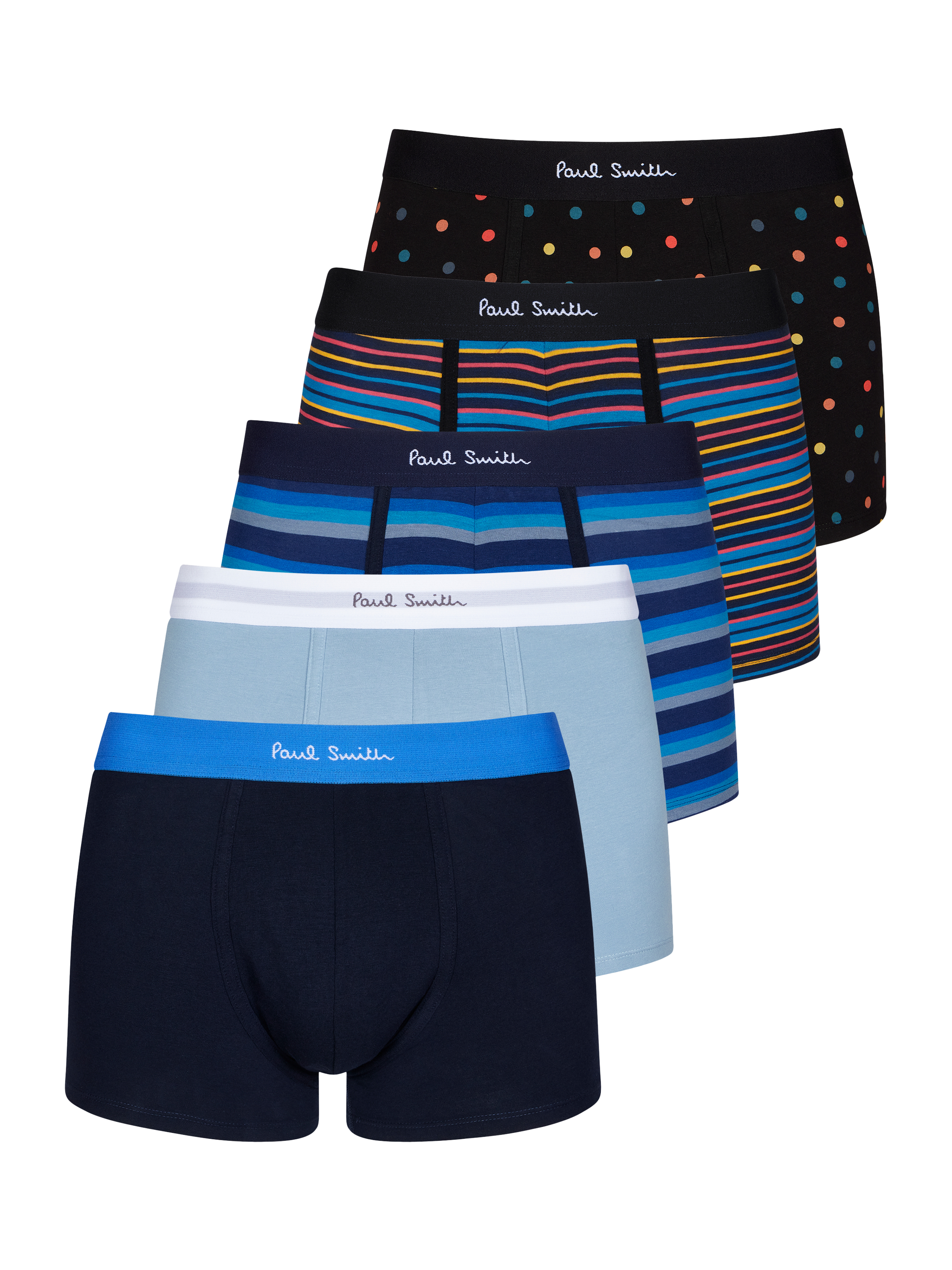 Product image 1 of 10, which shows Paul Smith Mixed Cotton Blend Trunks, Pack of 5, Multi, S