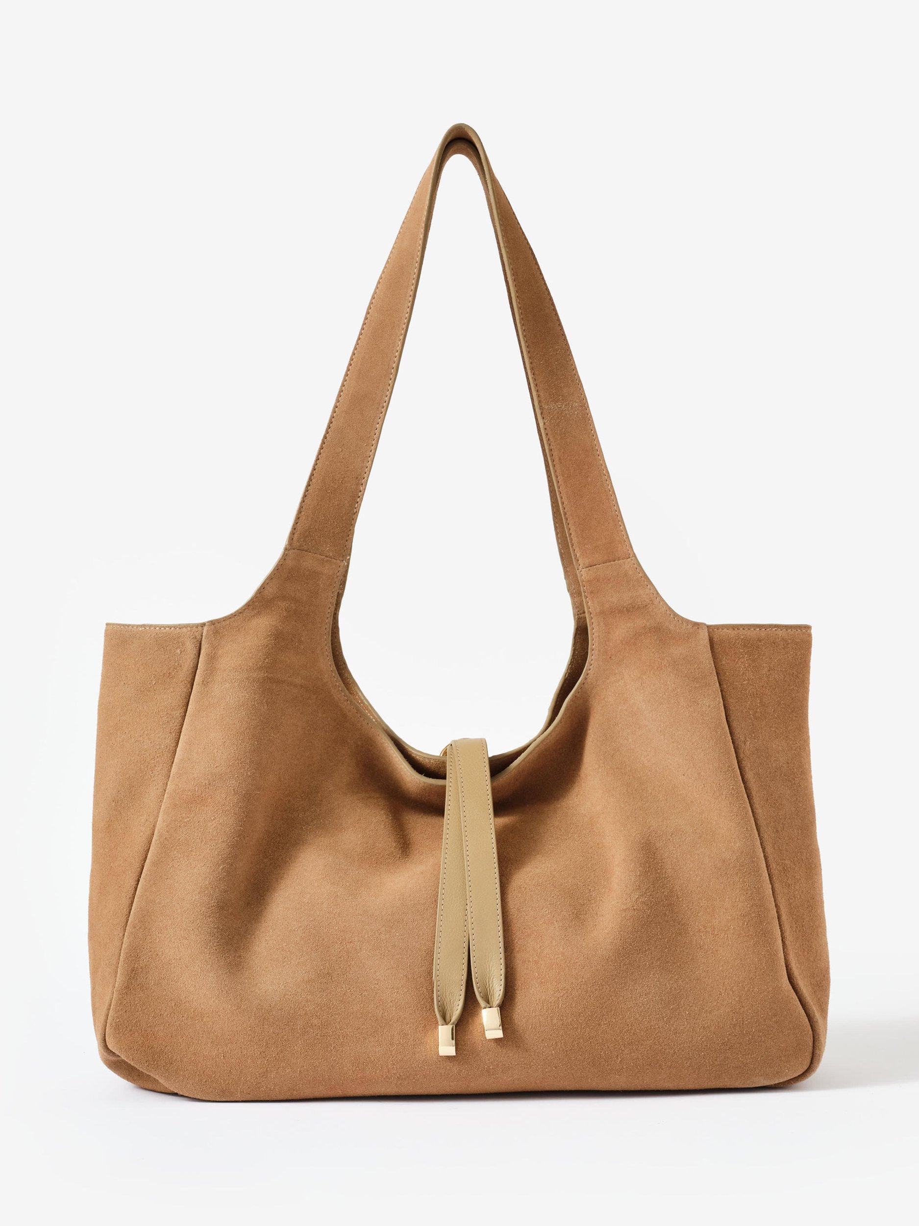 Product image 1 of 3, which shows Mint Velvet Suede Slouchy Shoulder Bag, Natural
