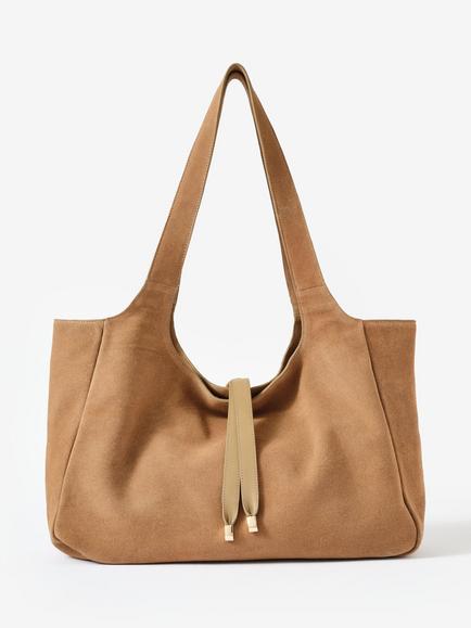 Mint Velvet Suede Slouchy Shoulder Bag, Natural, Natural