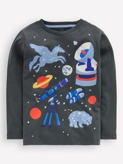 Mini Boden Kids' Cotton Long Sleeve Glow T-Shirt, Smoke Astronomy, Smoke Astronomy