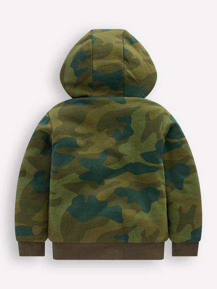 Mini Boden Kids' Reversible Cotton Borg Zip-Up Hoodie, Camo - view 2, Camo