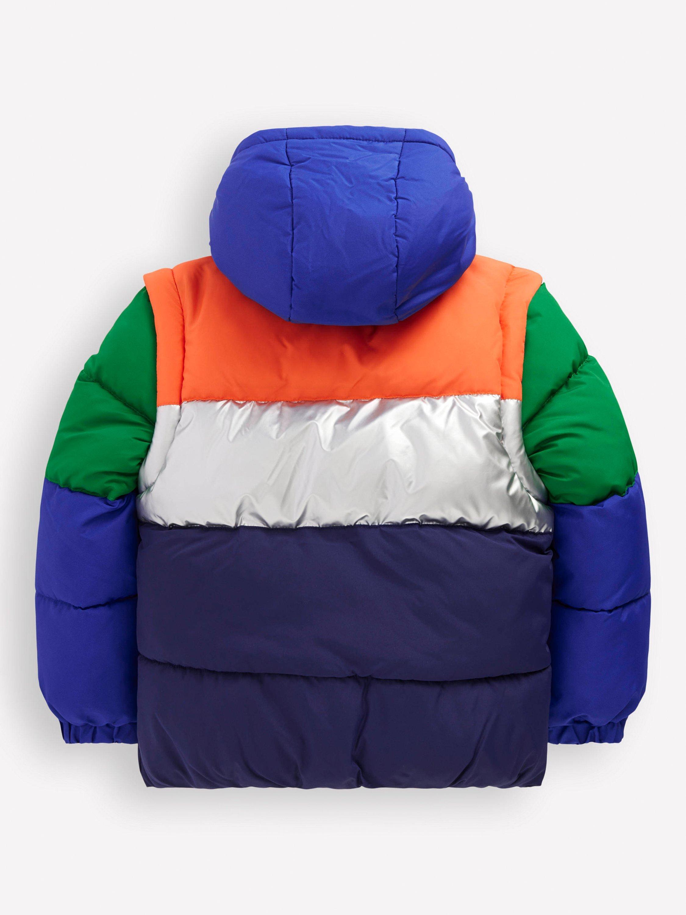 Product image 2 of 5, which shows Mini Boden Kids' 2-in-1 Padded Hooded Jacket, Navy, 3-4 years