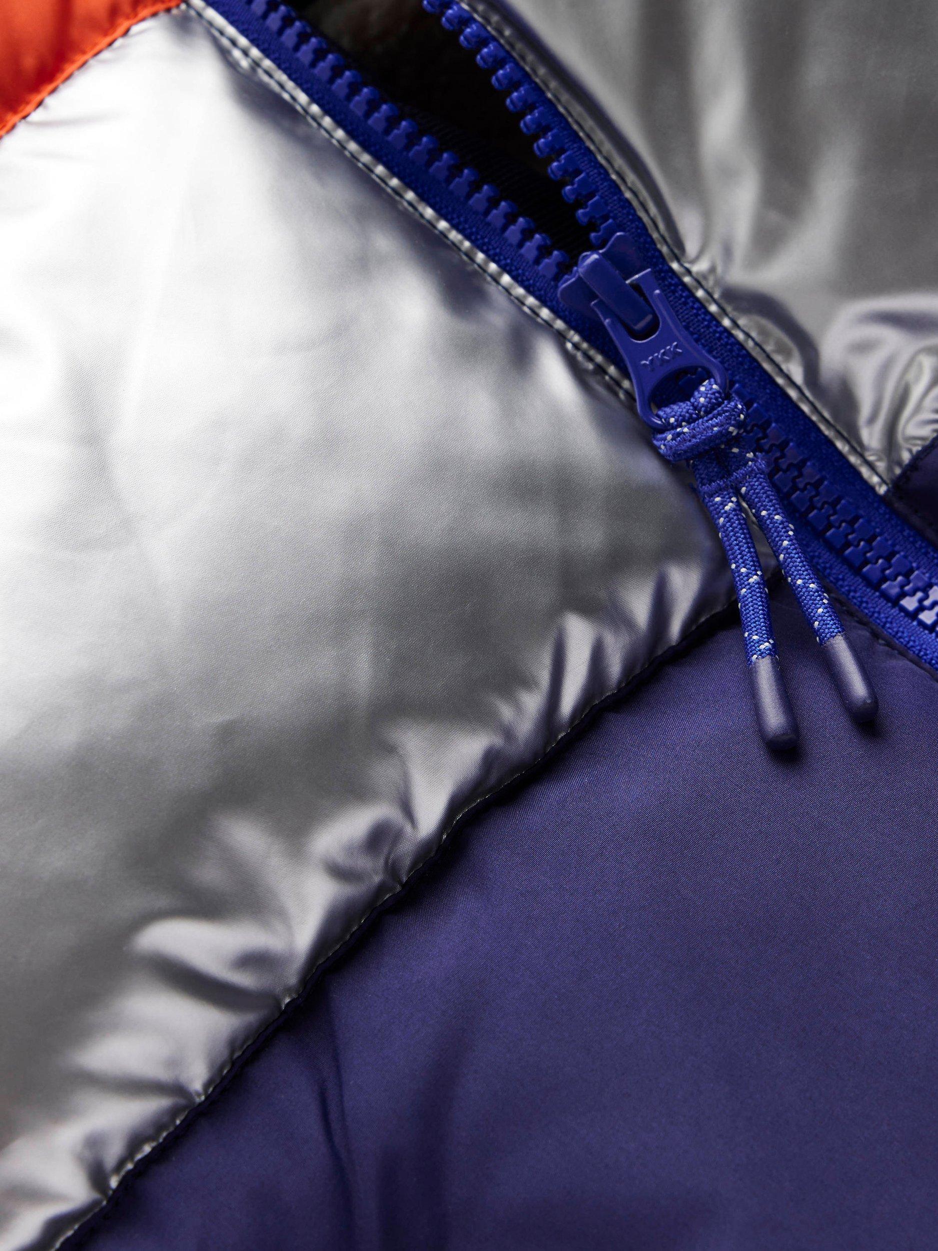 Product image 3 of 5, which shows Mini Boden Kids' 2-in-1 Padded Hooded Jacket, Navy, 3-4 years