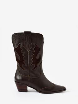 Mint Velvet Dulcie Leather Cowboy Boots, Dark Brown, Dark Brown