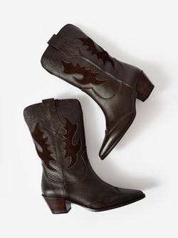 Mint Velvet Dulcie Leather Cowboy Boots, Dark Brown - view 2, Dark Brown