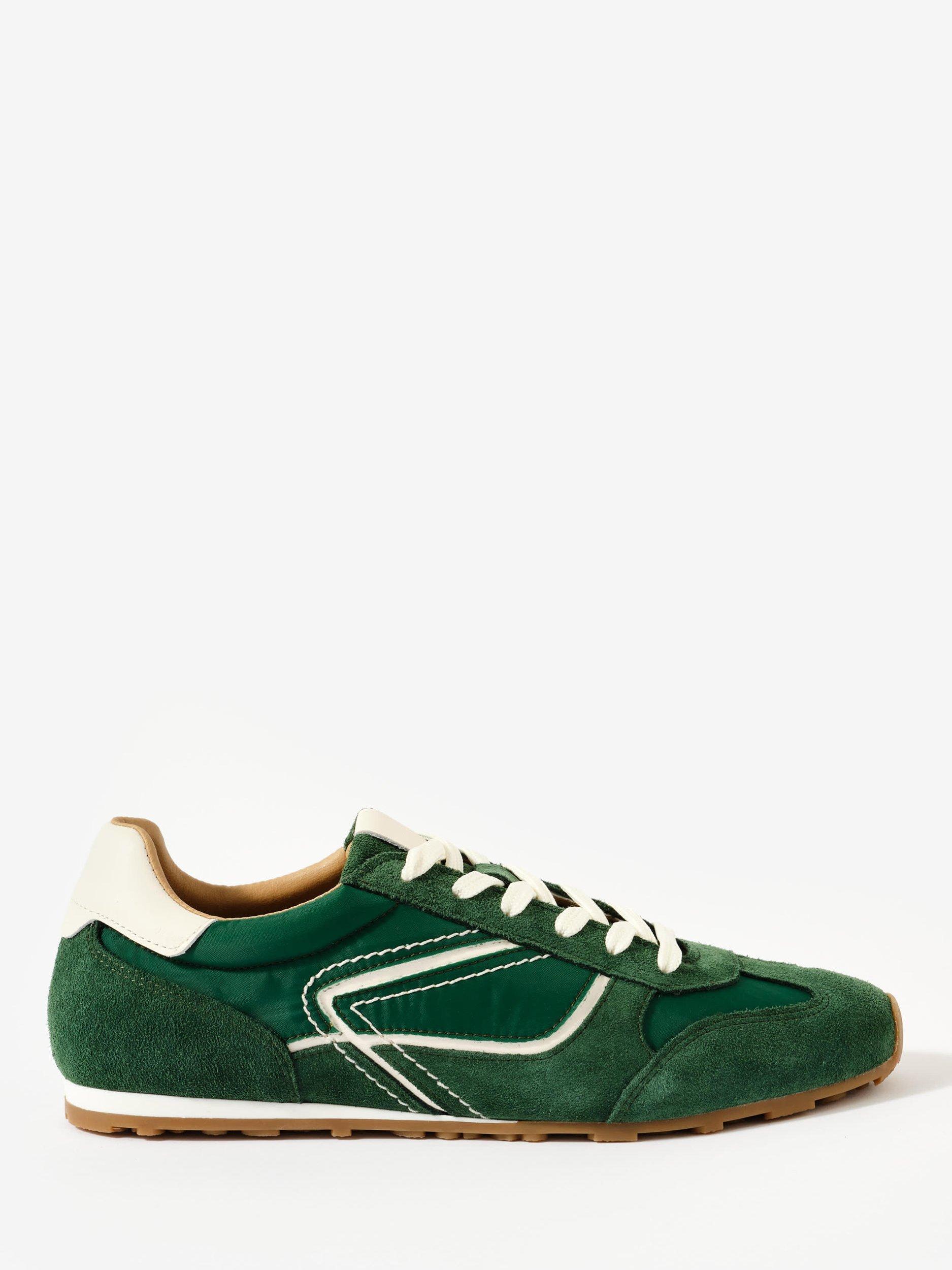 Mint Velvet Cali Suede Trainers, Dark Green - Main Image