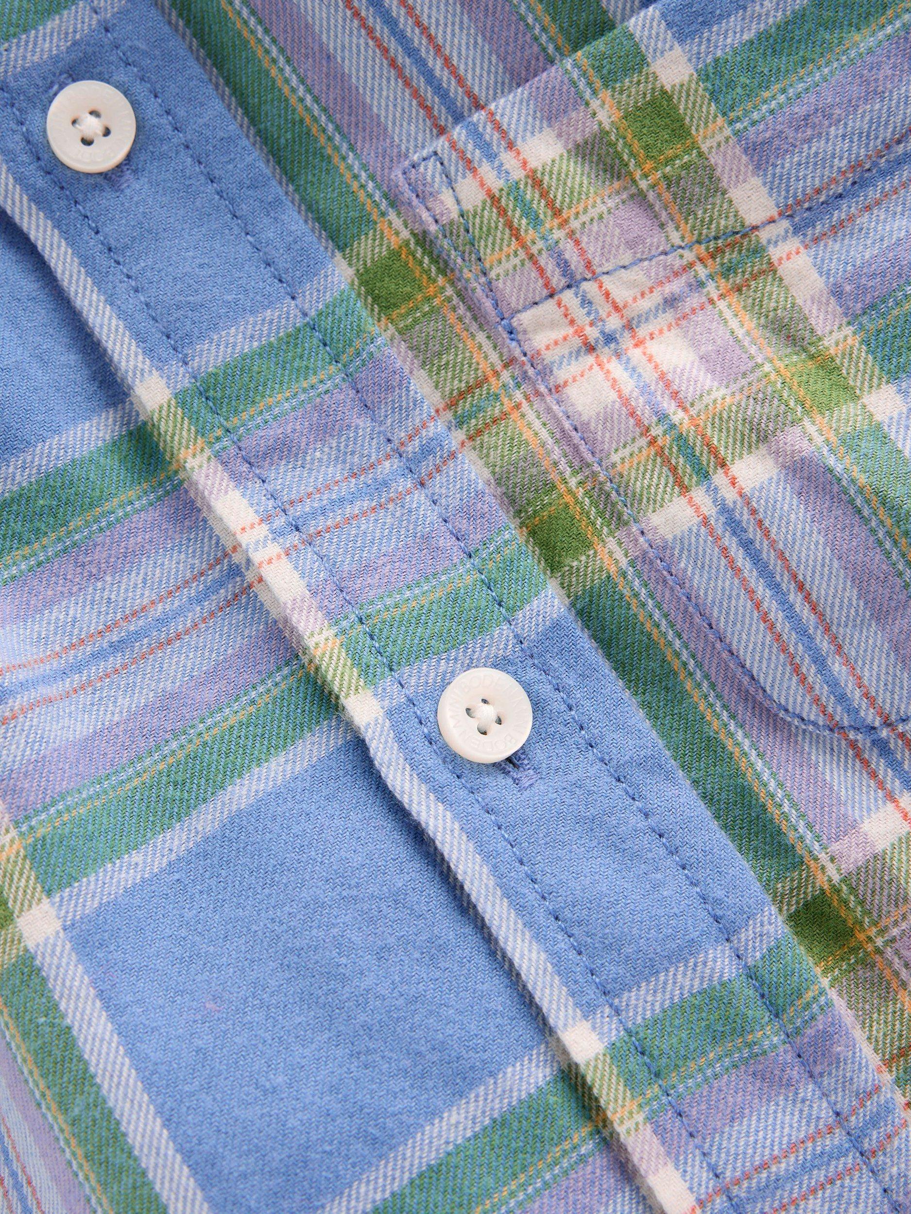 Product image 3 of 3, which shows Mini Boden Kids' Cotton Long Sleeved Checked Shirt, Blue/Purple, 4-5 years