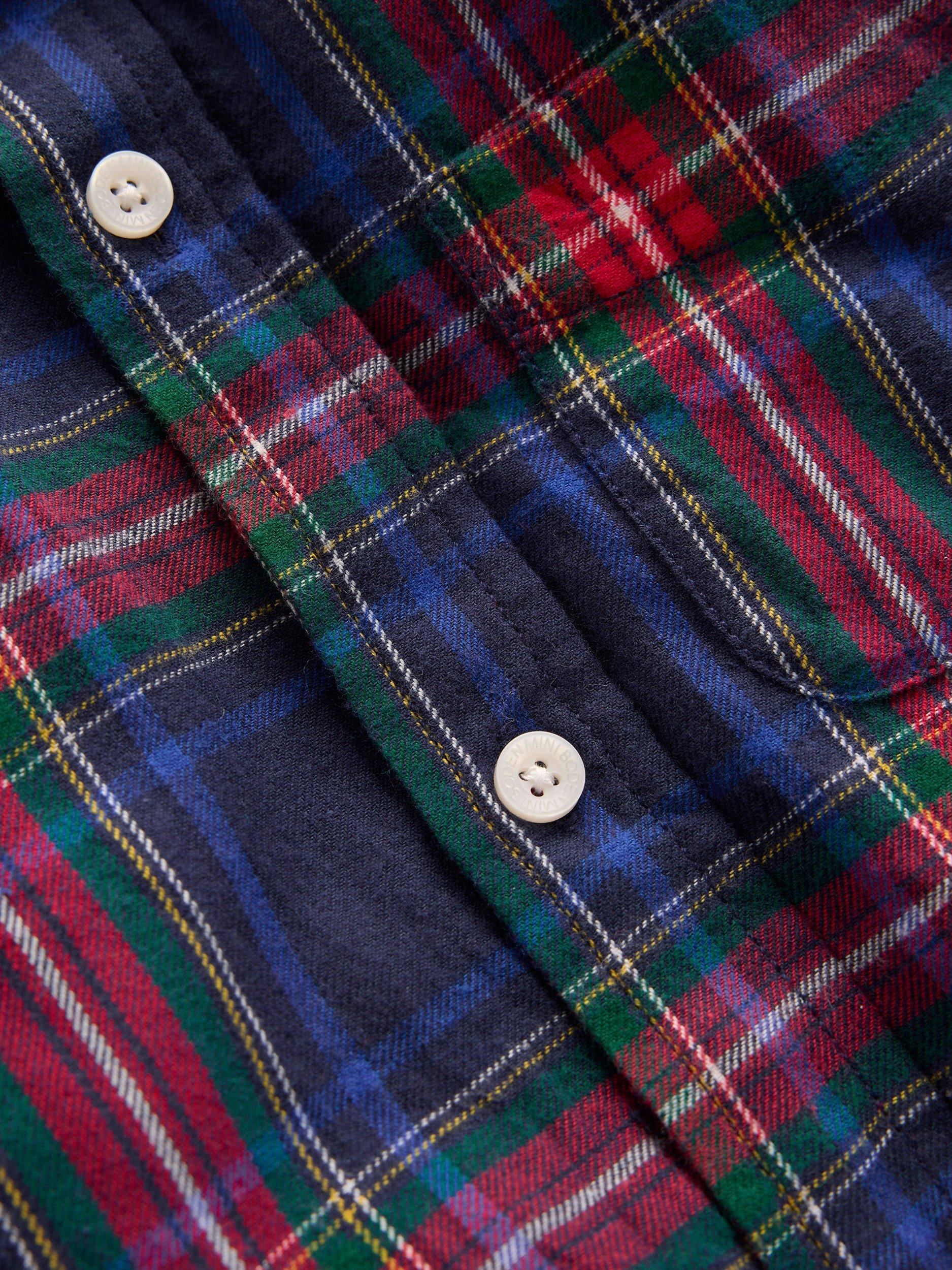 Product image 3 of 3, which shows Mini Boden Kids' Cotton Long Sleeved Checked Shirt, Navy, 10-11 years