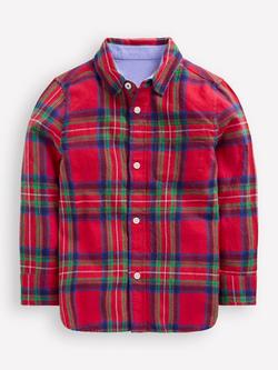 Mini Boden Kids' Cotton Long Sleeved Checked Shirt, Red