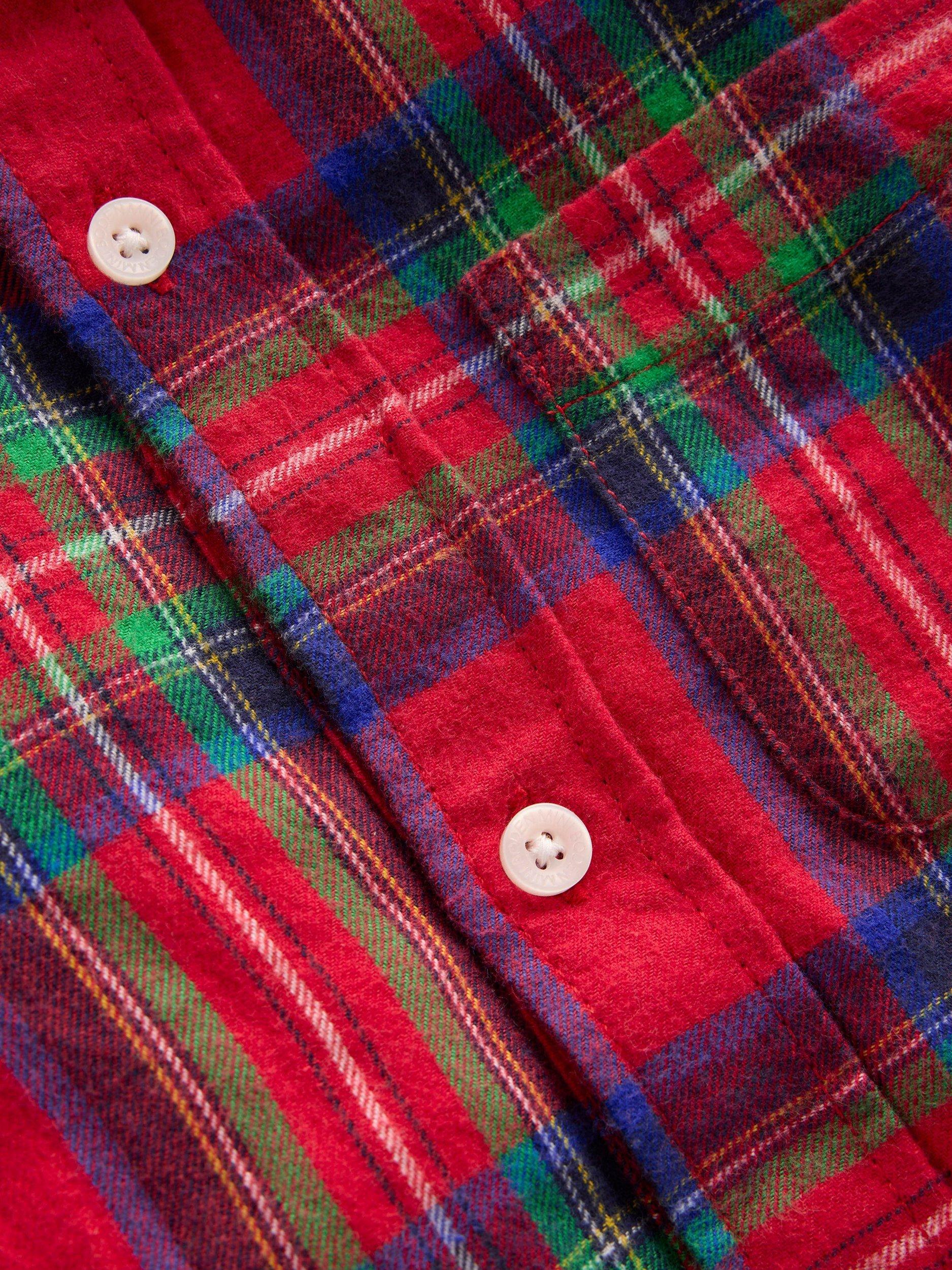 Product image 3 of 3, which shows Mini Boden Kids' Cotton Long Sleeved Checked Shirt, Red, 3-4 years