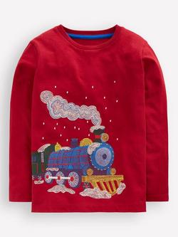 Mini Boden Kids' Cotton Superstitch Long Sleeve T-Shirt, Chili Polar Express, Chili Polar Express