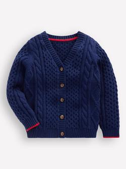 Mini Boden Kids' Wool Blend V-Neck Heritage Cardigan, College Navy, College Navy