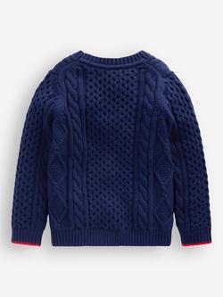 Mini Boden Kids' Wool Blend V-Neck Heritage Cardigan, College Navy - view 2, College Navy