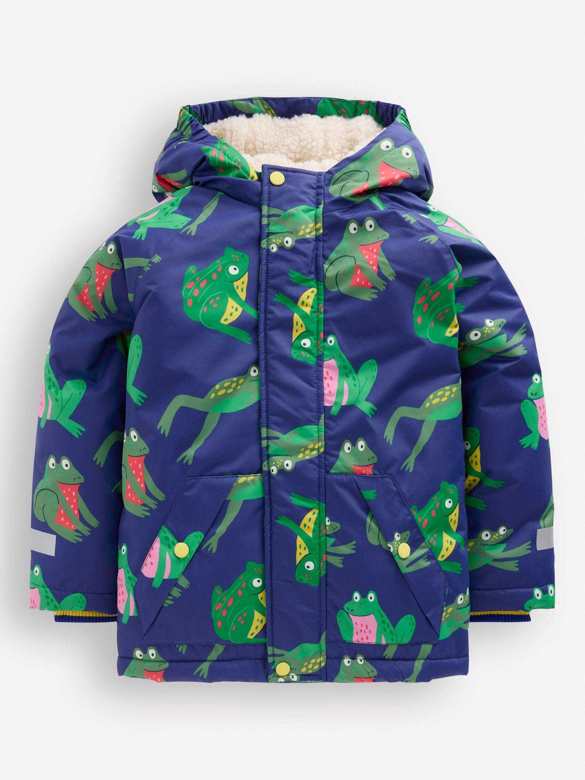 Product image 1 of 5, which shows Mini Boden Kids' Borg Lined Anorak, Twilight Frogs, 9-10 years