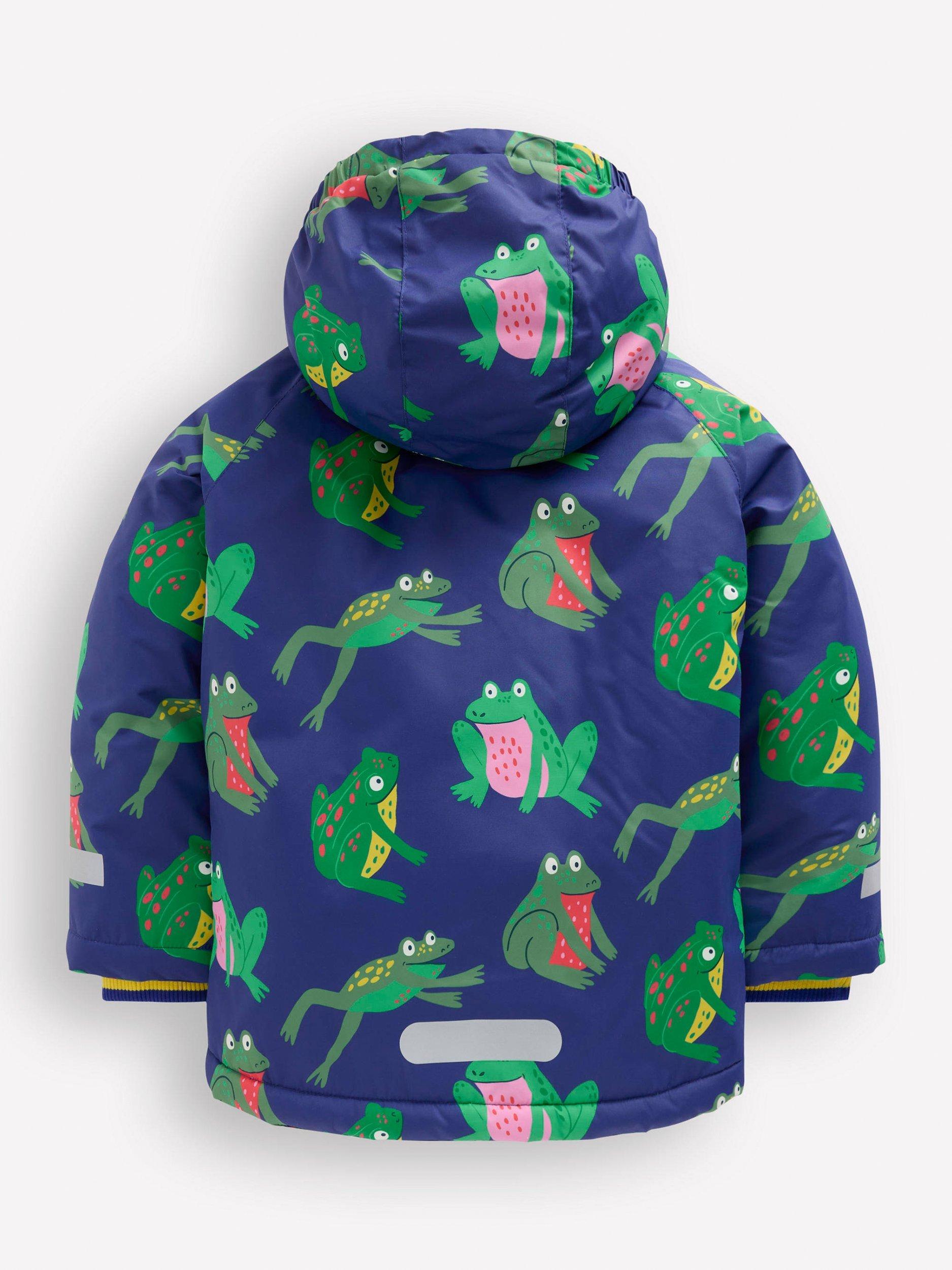 Product image 2 of 5, which shows Mini Boden Kids' Borg Lined Anorak, Twilight Frogs, 9-10 years