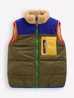 Mini Boden Kids' Borg Lined Gilet, Woodland Green, Woodland Green