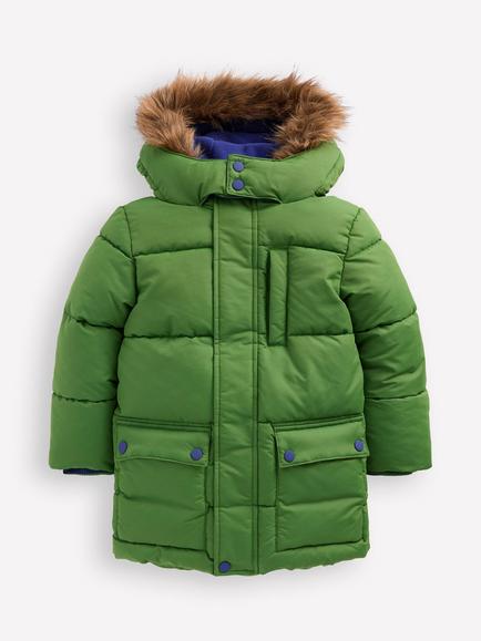 Mini Boden Kids' Fleece Lined Padded Coat, Broccoli Green, Broccoli Green