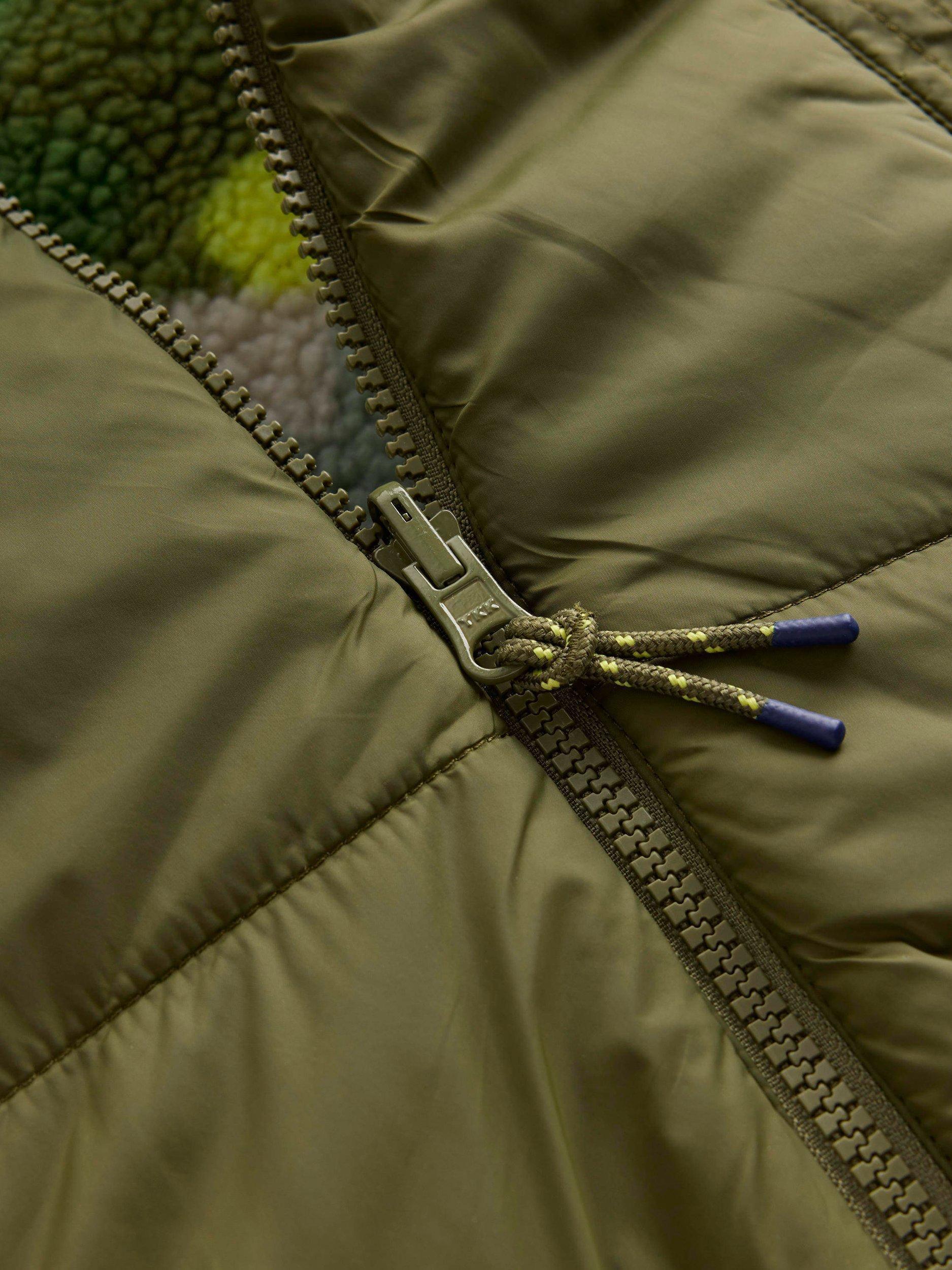 Product image 3 of 4, which shows Mini Boden Kids' Reversible Cotton Borg/Colour Block Jacket, Green Camo, 3-4 years