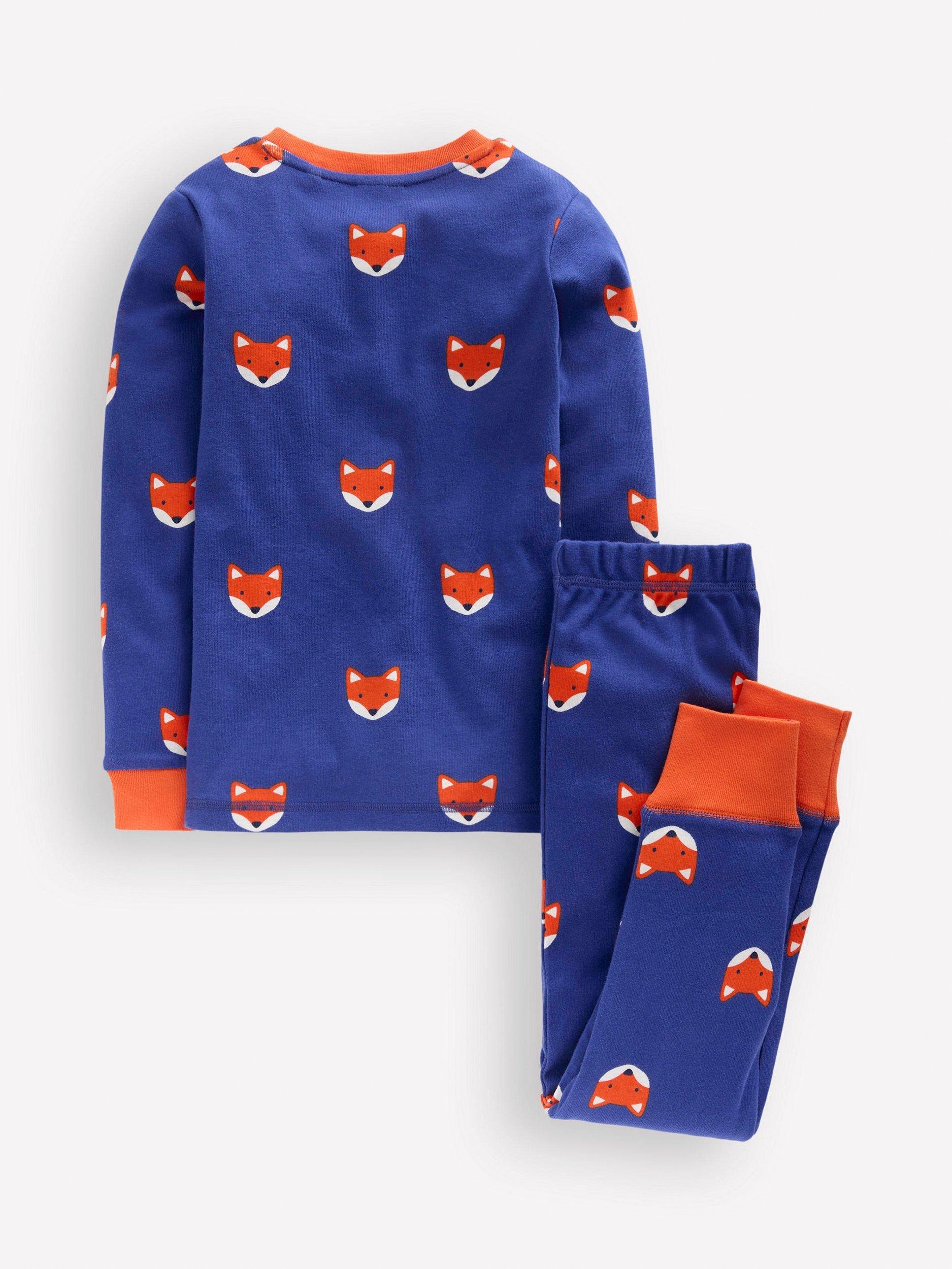 Product image 2 of 3, which shows Mini Boden Kids' Cotton Snug Long John Pyjama Set, Foxes, 2 years